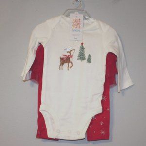 New 3 Mo 2 Piece Girls Holiday Christmas Outfit Christmas Tree Reindeer NWT